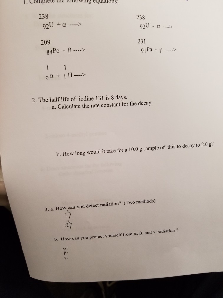 Solved Complete The Following Equations 238 U Alpha R Chegg Com