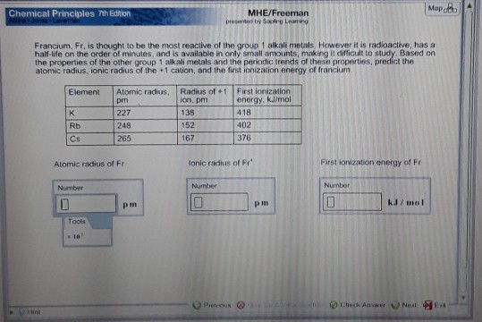 Solved Chemical Principles 7th Ednion MHE/Freeman Francium 