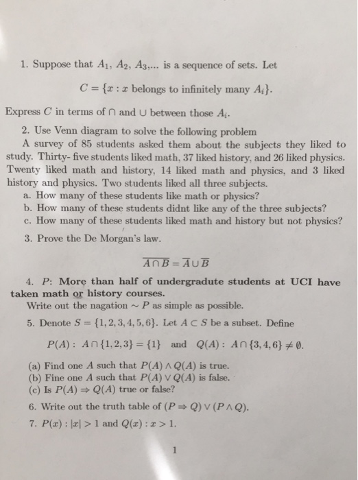 Solved 1 Suppose That Ai A3 Is A Sequence Of Se Chegg Com