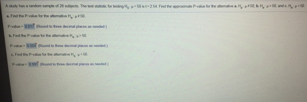 Solved A Study Has A Random Sample Of 28 Subjects The Test Chegg Com