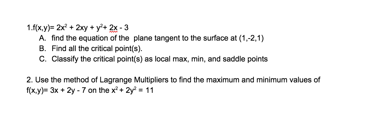 Solved F X Y 2x 2 2xy Y 2 2x 3 Find The Equation Chegg Com