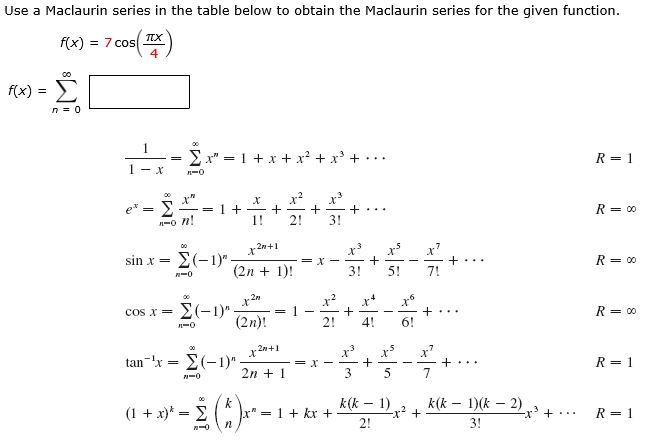 10 x/ln f(x)=ln A Maclaurin This In Solved: Use Obtain Series To The Table