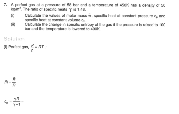 Solved A Perfect Gas At A Pressure Of 58 Bar And A Temper Chegg Com