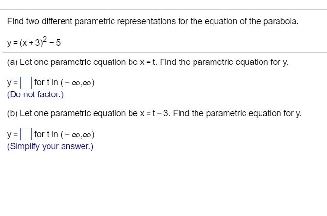 Solved Find Two Different Parametric Representations For The Chegg Com