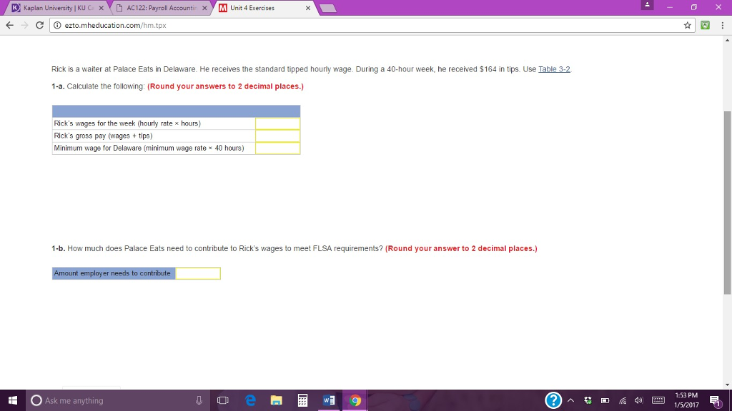 Solved Basic Combined Cash And Tip Minimum Wage Rate Is
