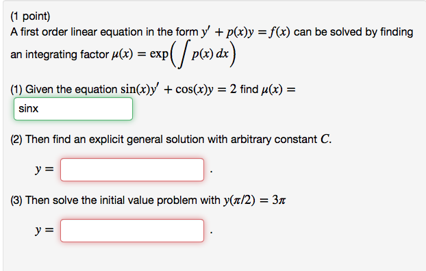 Solved A First Order Linear Equation In The Form Y P X Chegg Com