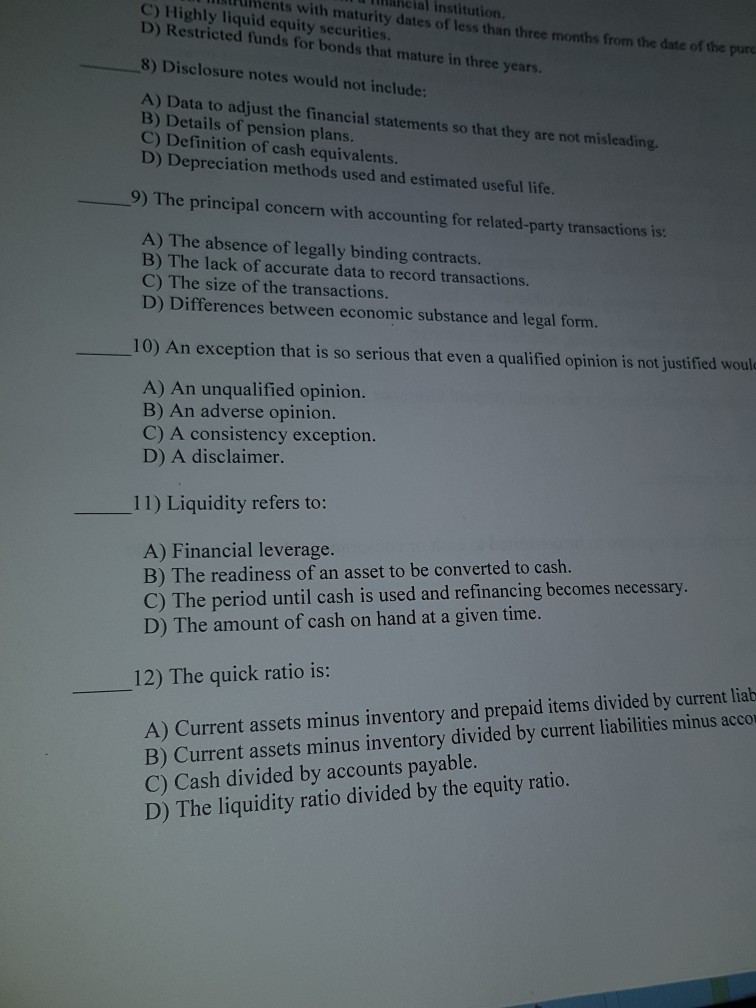 Solved: D) Highly C) Liquid Securities. Equity ... Restricted