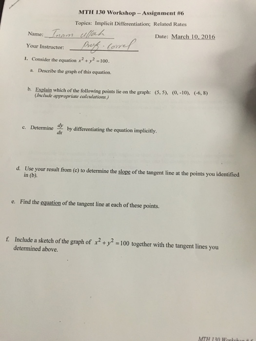 Solved Consider The Equation X 2 Y 2 100 Describe Th Chegg Com