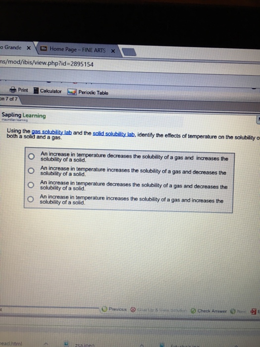 Solved: Using The Gas Solubility Lab And The Solid Solubil ...