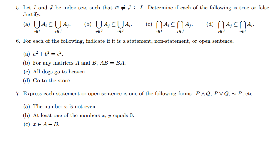 Solved Let I And J Be Index Sets Such That Notequalto J I Chegg Com