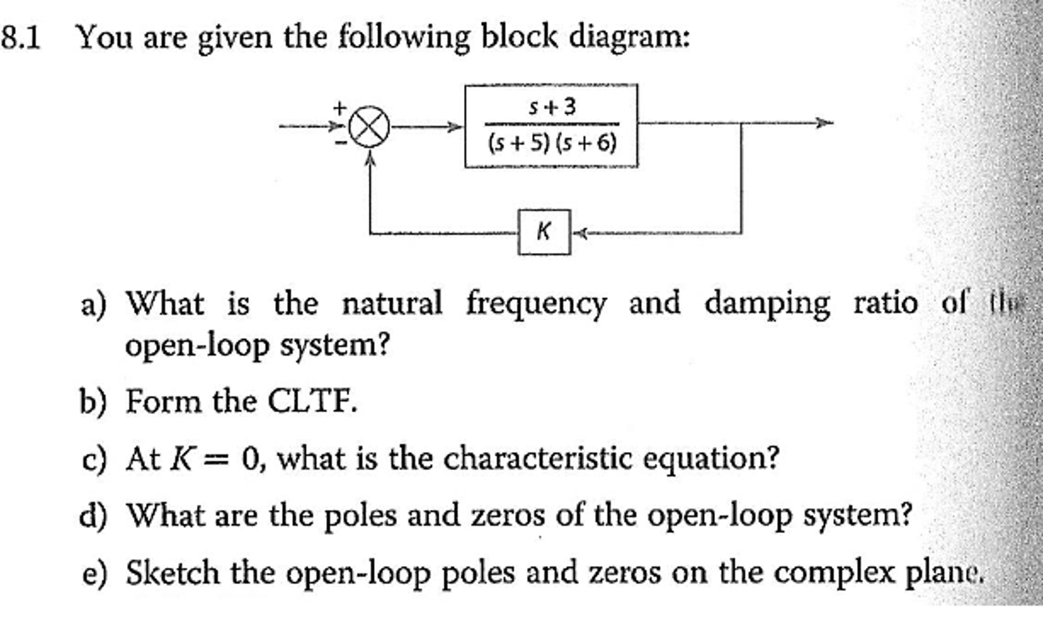 Question: You are given the following block diagram: What is the natural frequency and damping ratio of th.