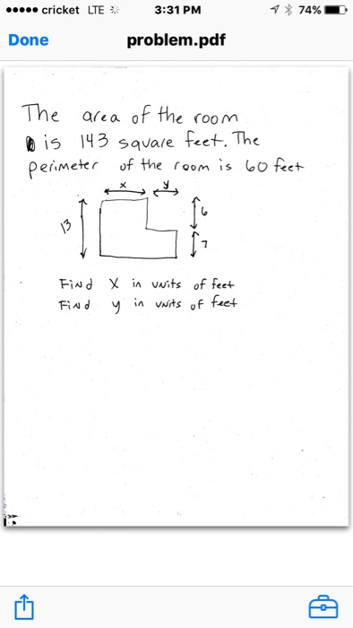 Solved The Area Of The Room Is 143 Square Feet The Perim