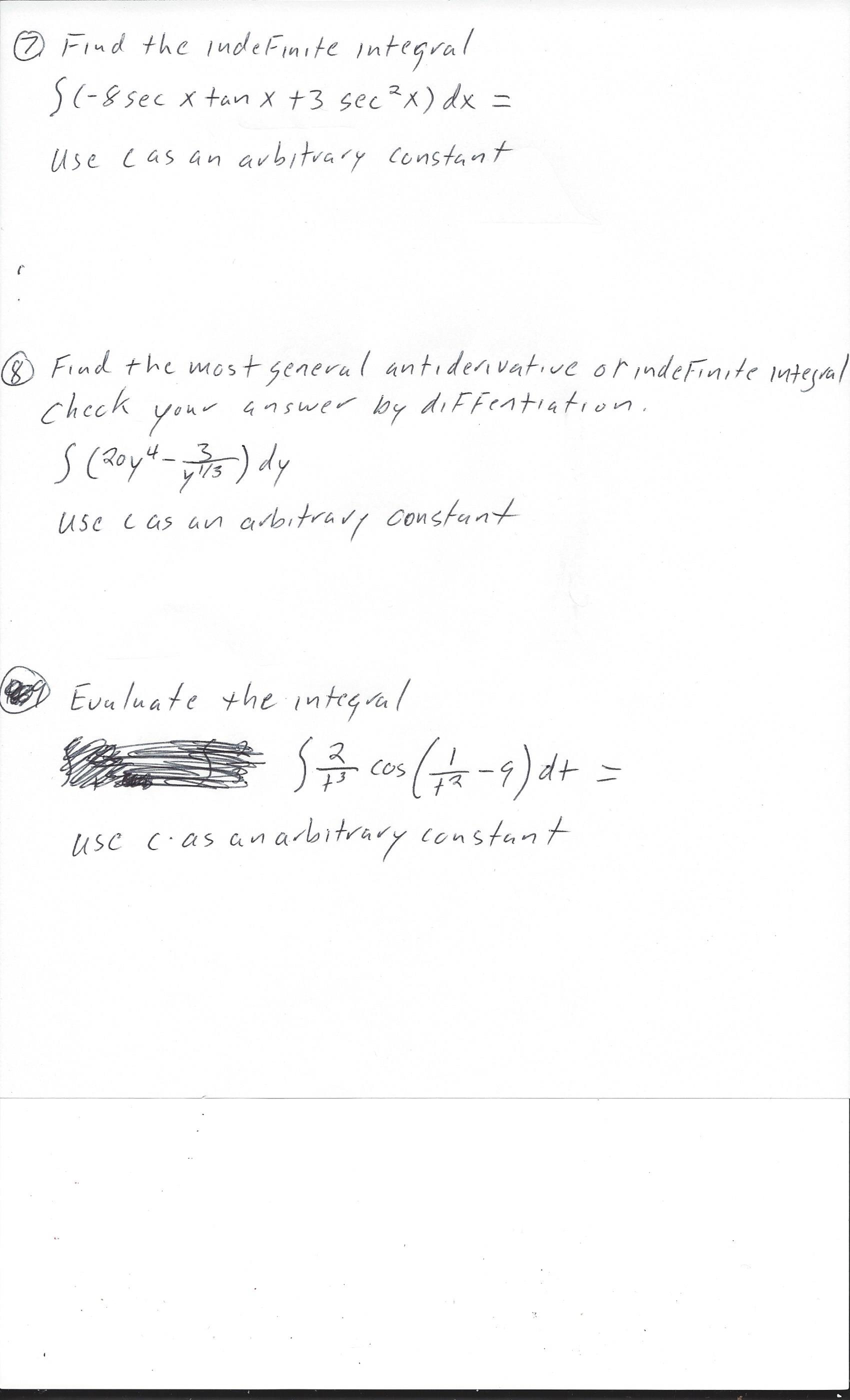 7 Find The Indefinite Integral Integrate 8sec Tan X Chegg Com