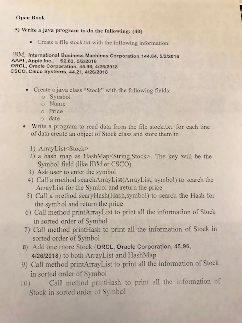 Solved Open Book 5 Write A Java Program To Do The Chegg Com