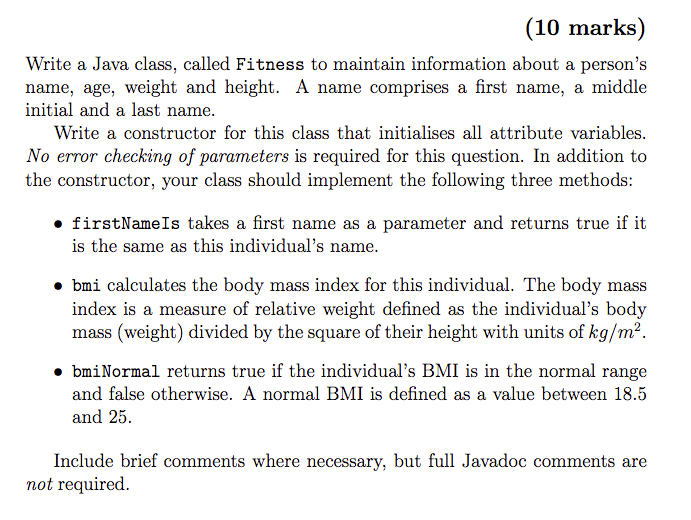 Solved Write A Java Class Called Fitness To Maintain Inf