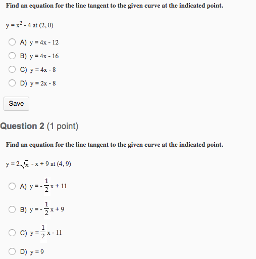 Solved Find An Equation For The Line Tangent To The Given Chegg Com