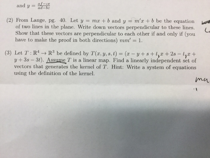 Let Y Mx B And Y M X B Be The Equation Of Two Chegg Com