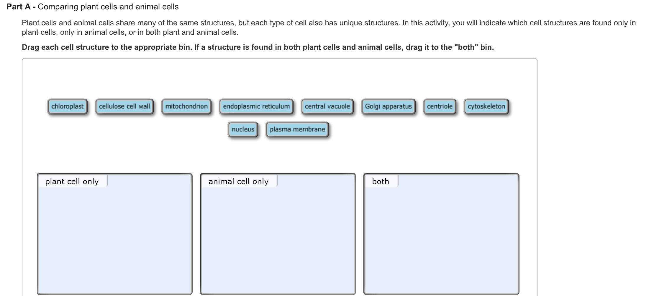 Part A Comparing Plant Cells And Animal Cells Plant Chegg Com