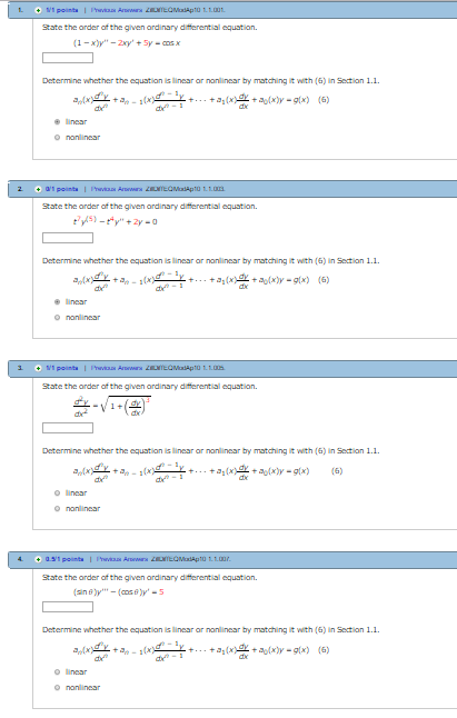 Solved State The Order Of The Given Ordinary Differential Chegg Com