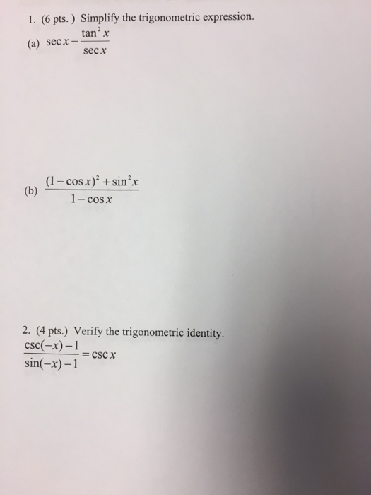 Simplify The Trigonometric Expression Sec X Chegg Com