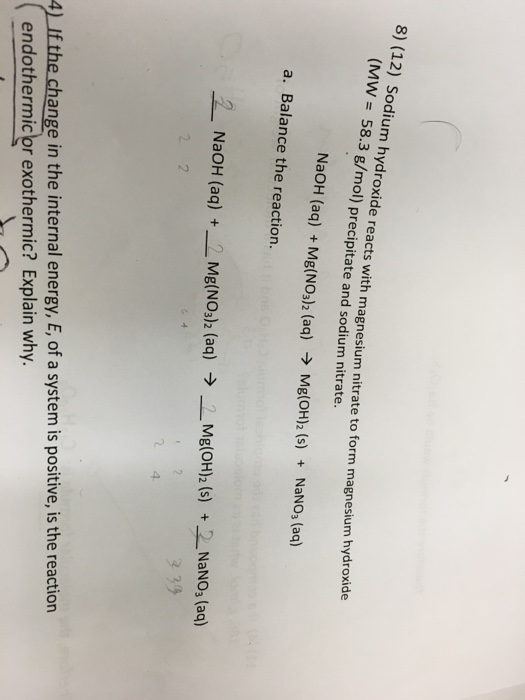 Solved Sodium Hydroxide Reacts With Magnesium Nitrate To Chegg Com