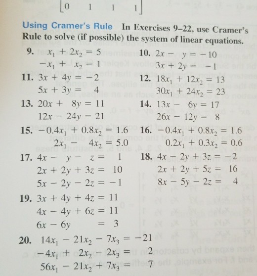 Using Cramer S Rule In Exercises 9 22 Use Cramer S Chegg Com