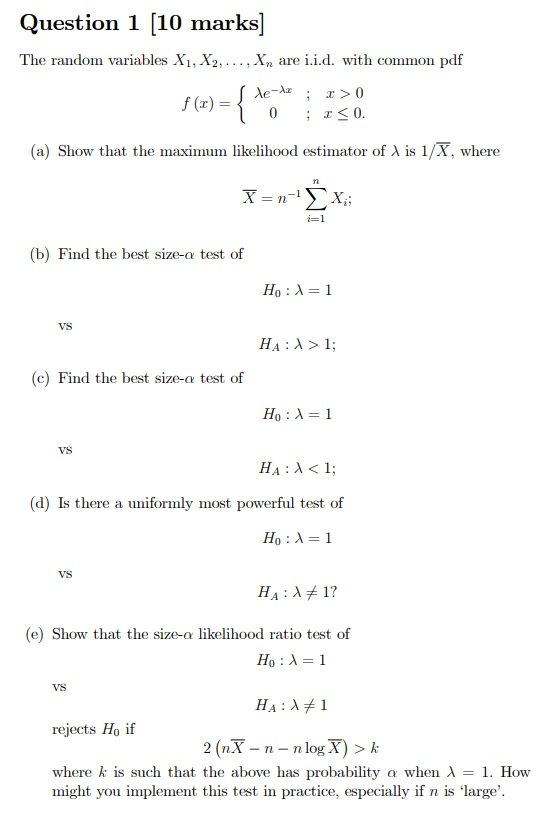 Solved Question 1 10 Marks The Random Variables Xi X2 Chegg Com