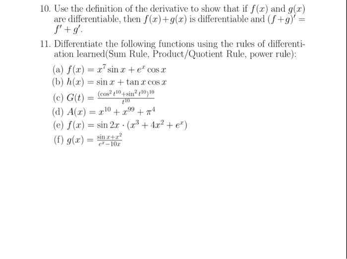 Solved Use The Definition Of The Derivative To Show That Chegg Com