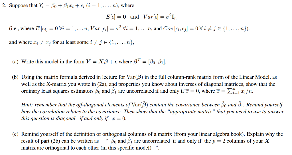 Solved 2 Suppose That Y Ao Bǐxi I I 1 N Chegg Com