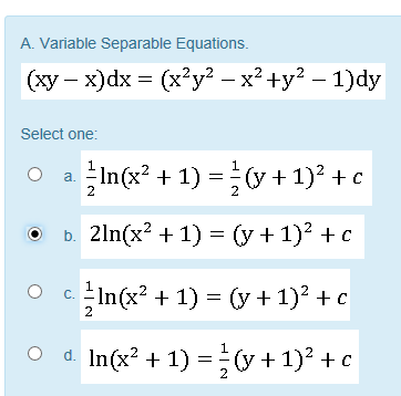 Solved A Variable Separable Equations Xy X Dx X2y2 X2 Chegg Com