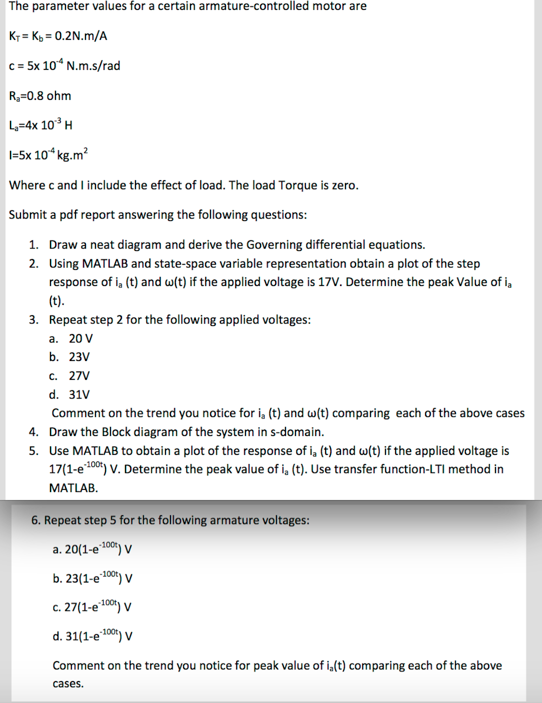 supply values for the following parameters