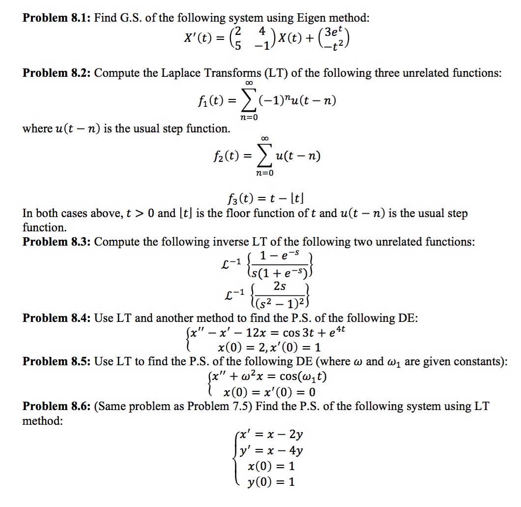 Solved Find G S Of The Following System Using Eigen Metho Chegg Com