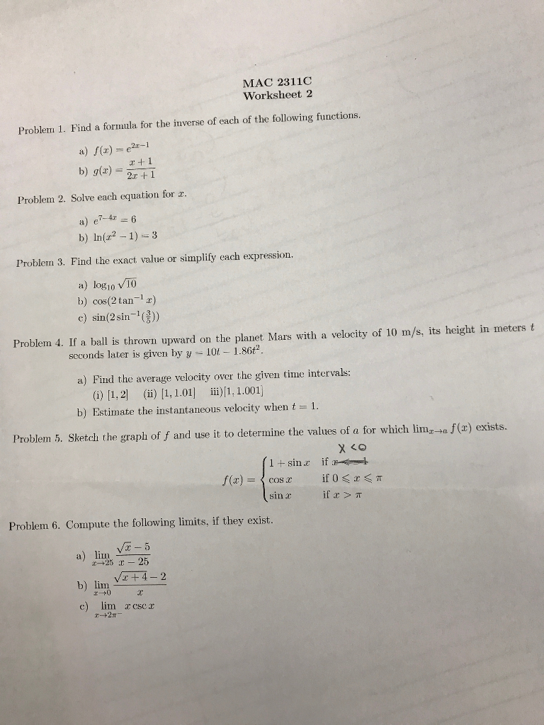 Solved Find A Formula For The Inverse Of Each Of The Foll Chegg Com