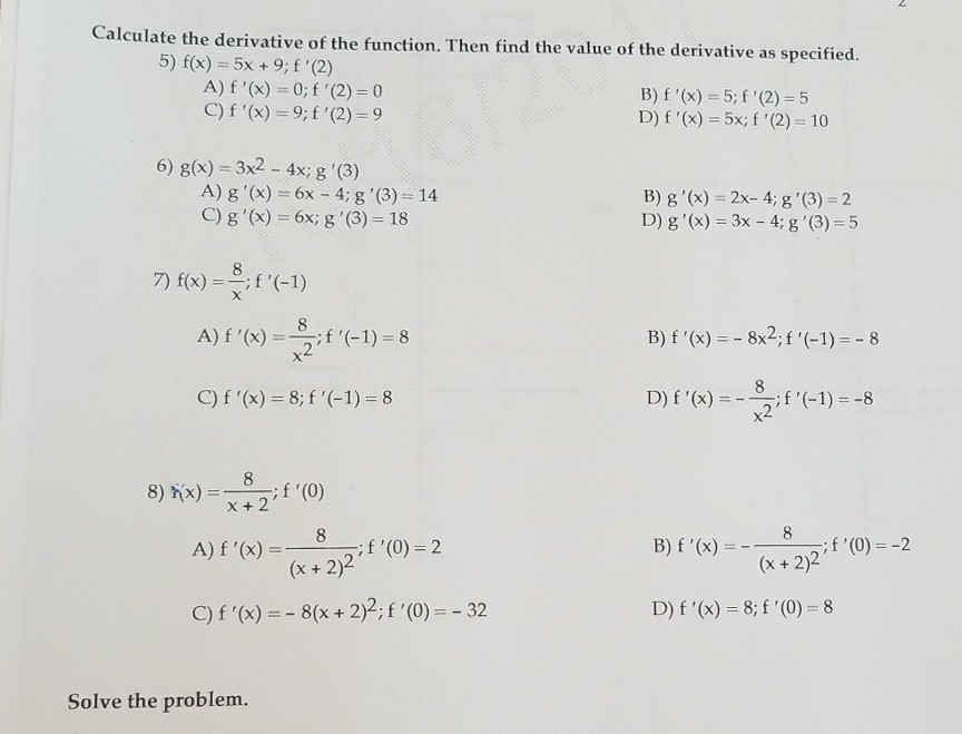 Solved Calculate The Derivative Of The Function Then Fin Chegg Com