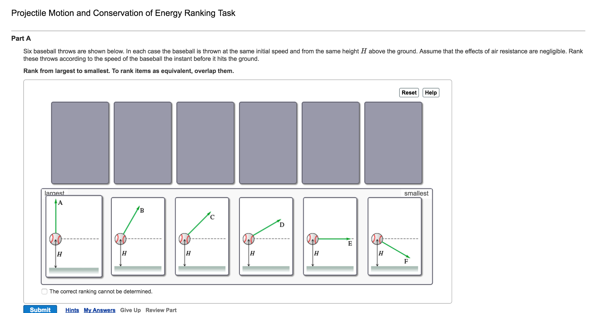 Projectile Motion And Conservation Of Energy Ranking Chegg 