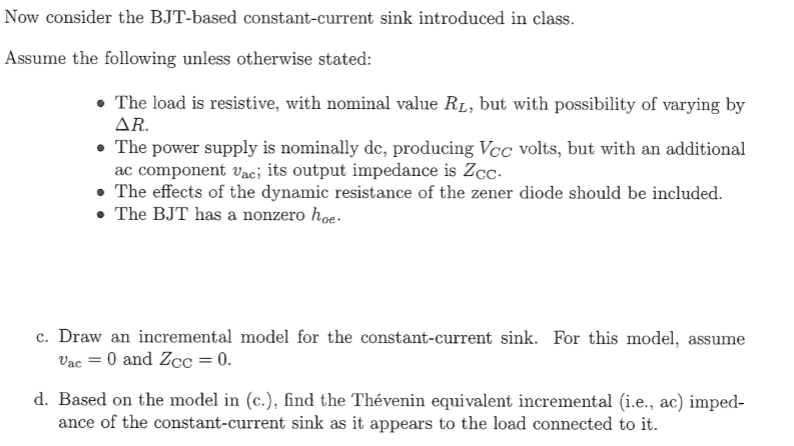Solved Now Consider The Bjt Based Constant Current Sink I