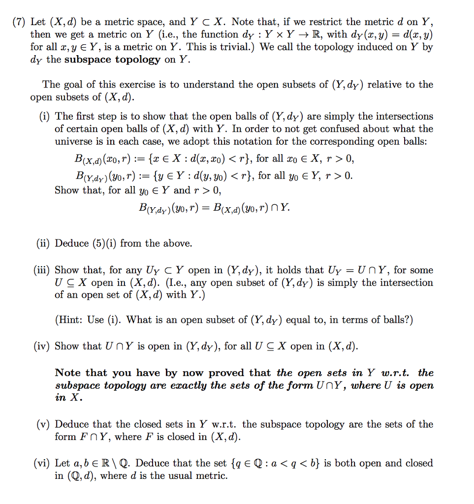 Solved 7 Let X D Be A Metric Space And Y C X Note Chegg Com