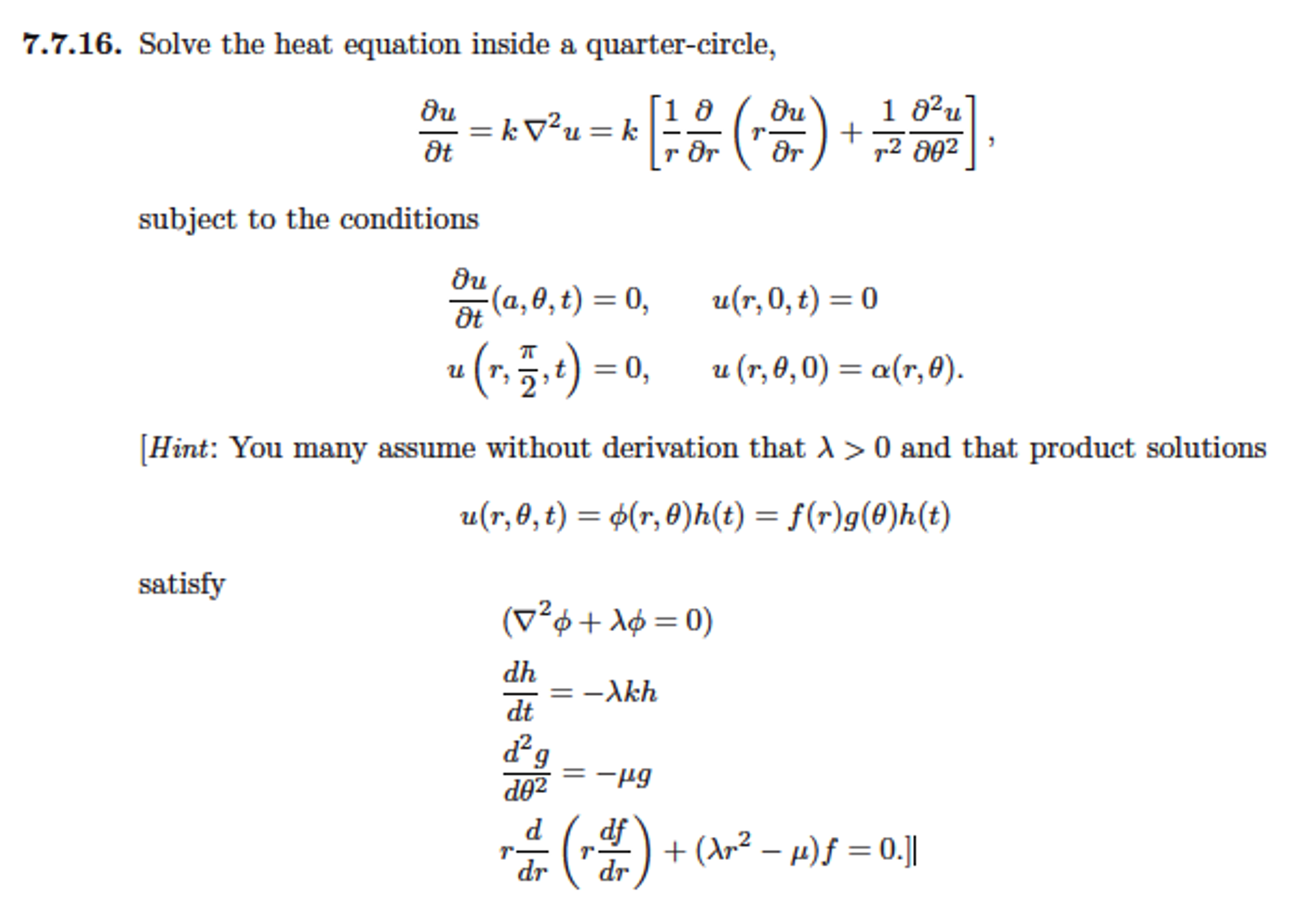 Solved Solve The Heat Equation Inside A Quarter Circle P Chegg Com