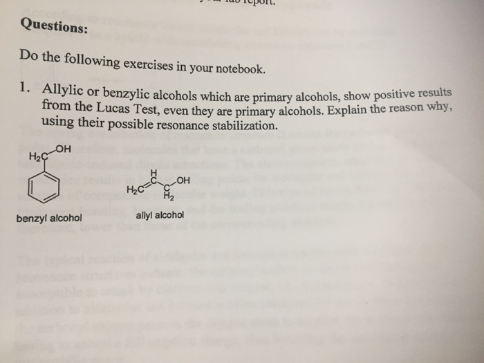 Benzyl alcohol lucas test