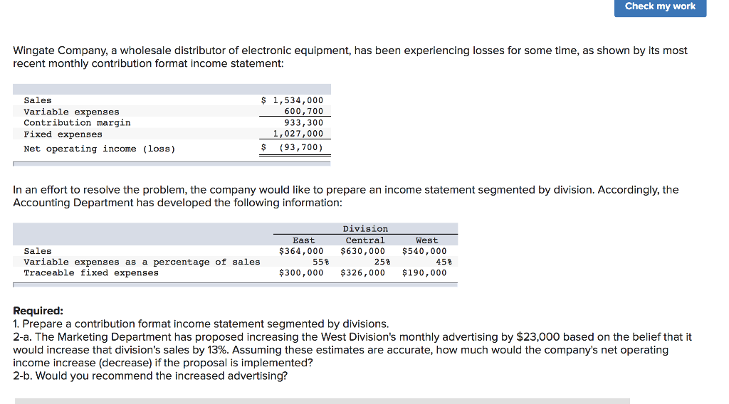 Solved Check my work Wingate Company, a wholesale | Chegg.com