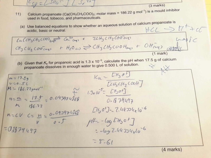 Solved 3 Marks 11 Calcium Propa Ca Ch3ch2coo 2 Molar Chegg Com