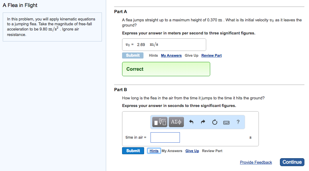 Solved Part B How Long Is The Flea In The Air From The Ti