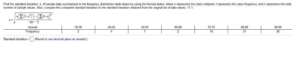 Solved Find The Standard Deviation S Of Sample Data Chegg Com