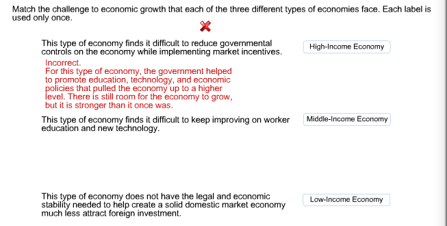 solved match the challenge to economic growth that each o types of economies