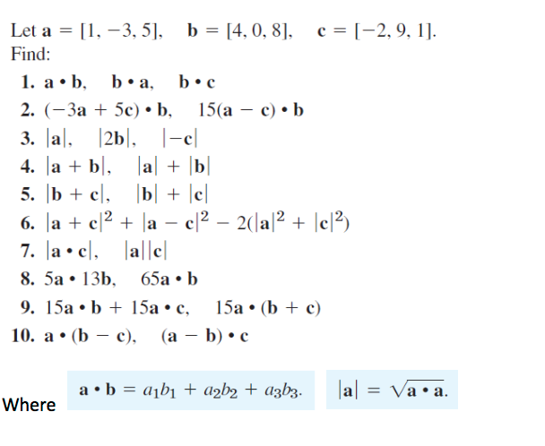 Solved Find 1 A B B A Bc 7 Al Le 8 5a 13b 65a B 10 Chegg Com