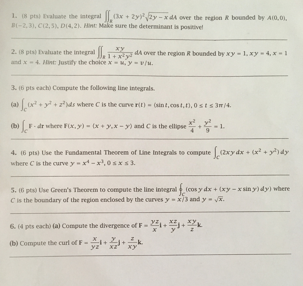 Solved 1 8 Pts Evaluate The Integral 3x 2y 2 2y X Chegg Com