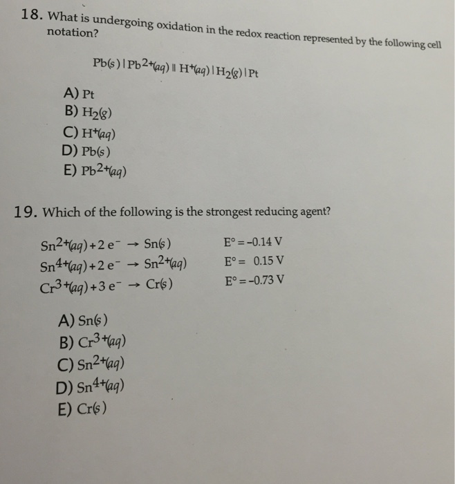 Solved What Is Undergoing Oxidation In The Redox Reaction Chegg Com