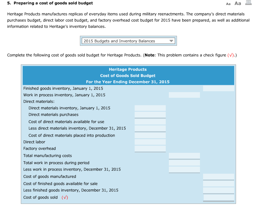check of cost goods sold Solved: Goods Sold Aa Preparing Budget A Of Her Cost 5. Aa
