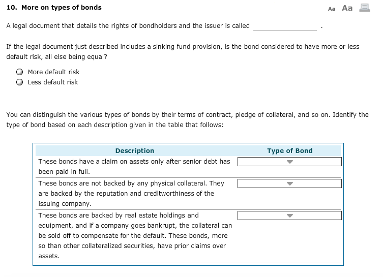 Solved 10 More On Types Of Bonds A Legal Document That D