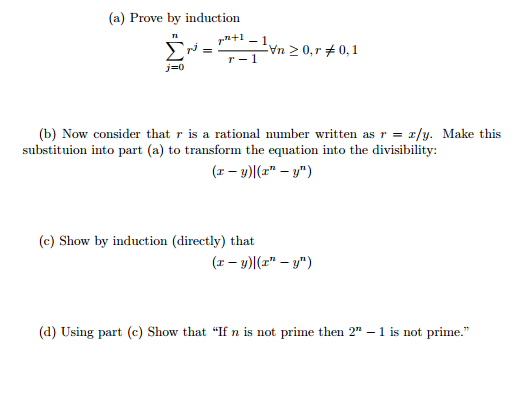 Solved Prove By Induction Summation J 0 B R J R N 1 Chegg Com